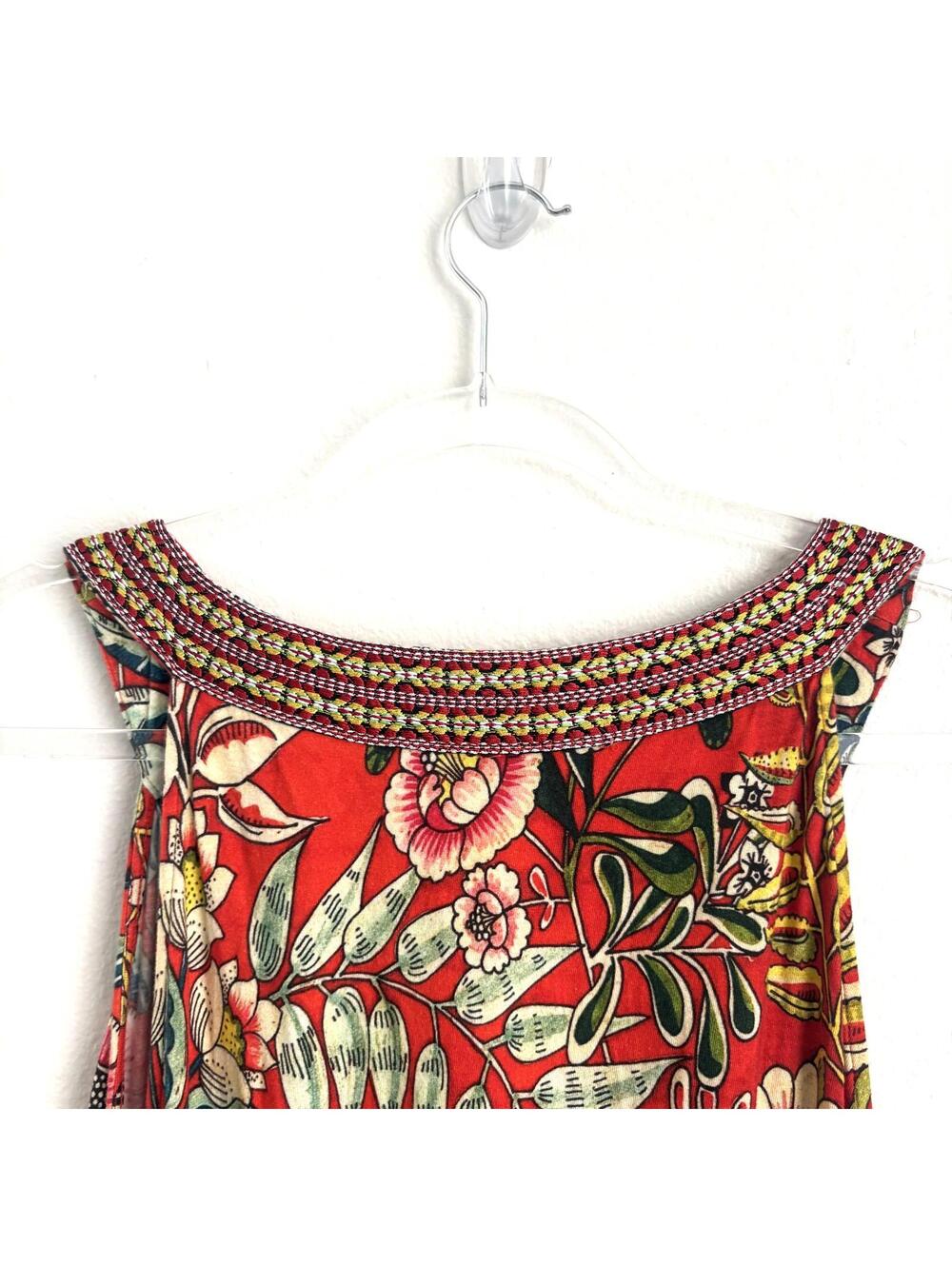 Soft Surroundings | Sleeveless V Neck Maxi Dress Red Yellow Tropical Floral 1X - Picture 6 of 9